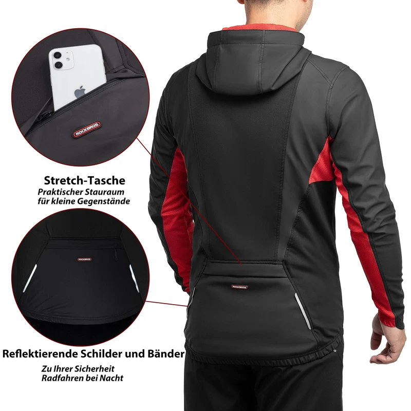 ROCKBROS Fahrradjacke Herren Winter Winddicht Softshelljacke Schwarz