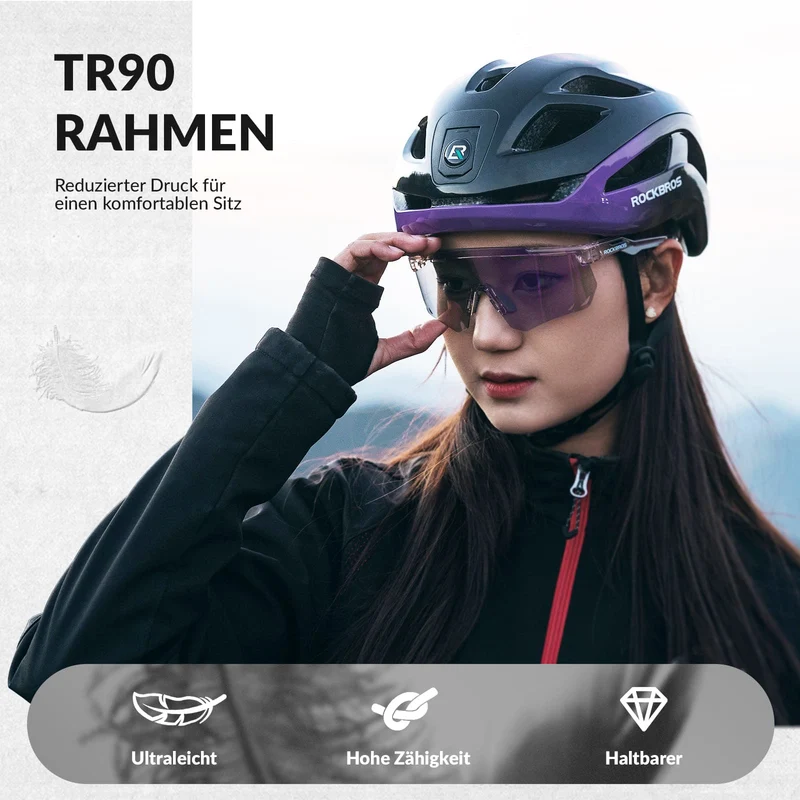 ROCKBROS Ultraleicht Fahrradbrille Selbstönende Sonnenbrille mit UV400-Schutz
