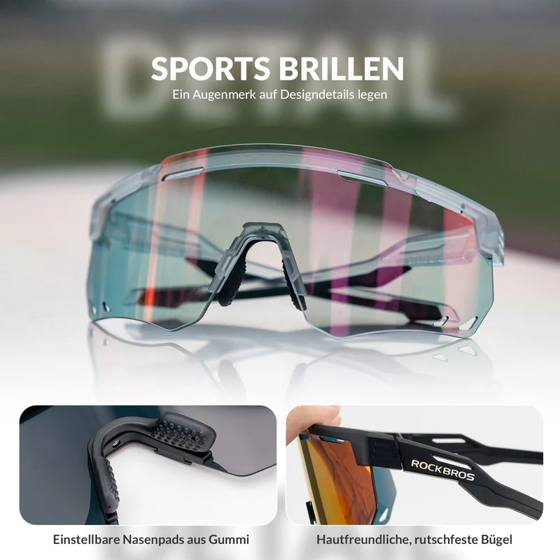 ROCKBROS Ultraleicht Fahrradbrille Selbstönende Sonnenbrille mit UV400-Schutz