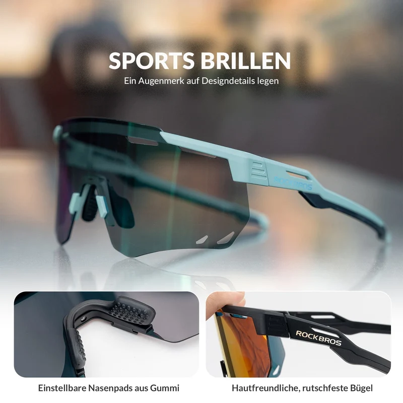 ROCKBROS Ultraleicht Fahrradbrille Selbstönende Sonnenbrille mit UV400-Schutz