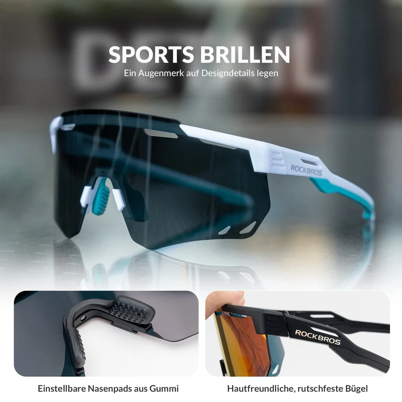 ROCKBROS Ultraleicht Fahrradbrille Selbstönende Sonnenbrille mit UV400-Schutz