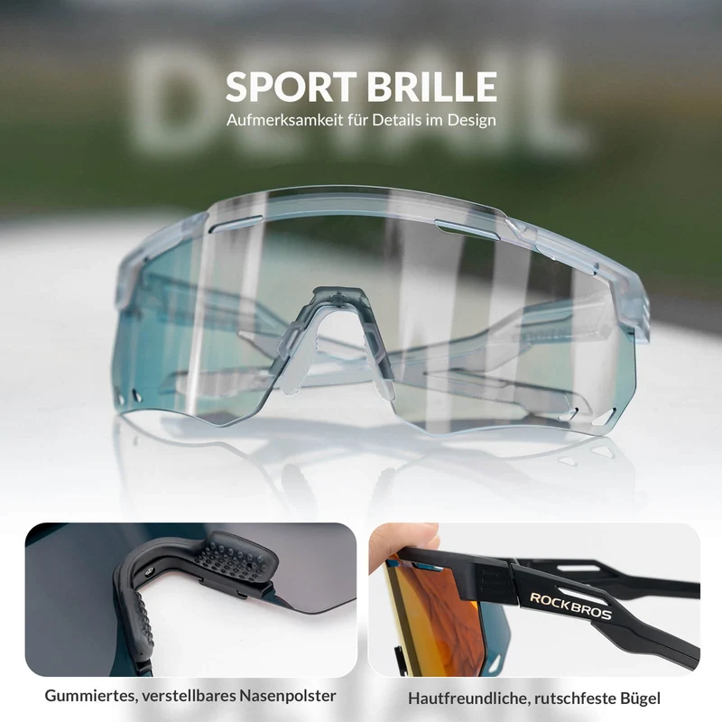 ROCKBROS Ultraleicht Fahrradbrille Selbstönende Sonnenbrille mit UV400-Schutz