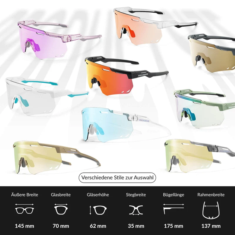 ROCKBROS Ultraleicht Fahrradbrille Selbstönende Sonnenbrille mit UV400-Schutz