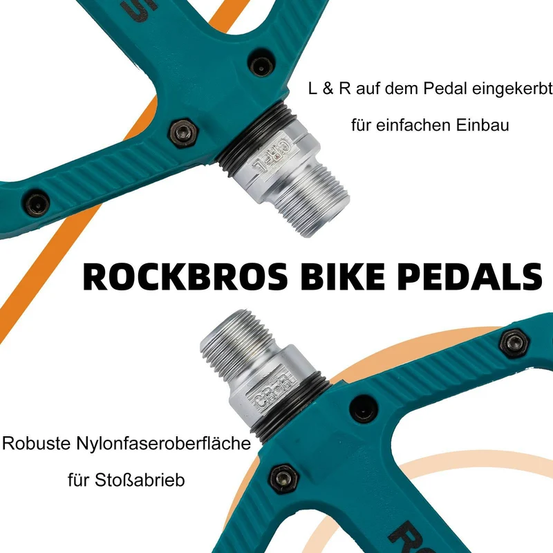 ROCKBROS Fahrradpedale Nylon Flat Pedale 9/16 Zoll mit 3 Lager