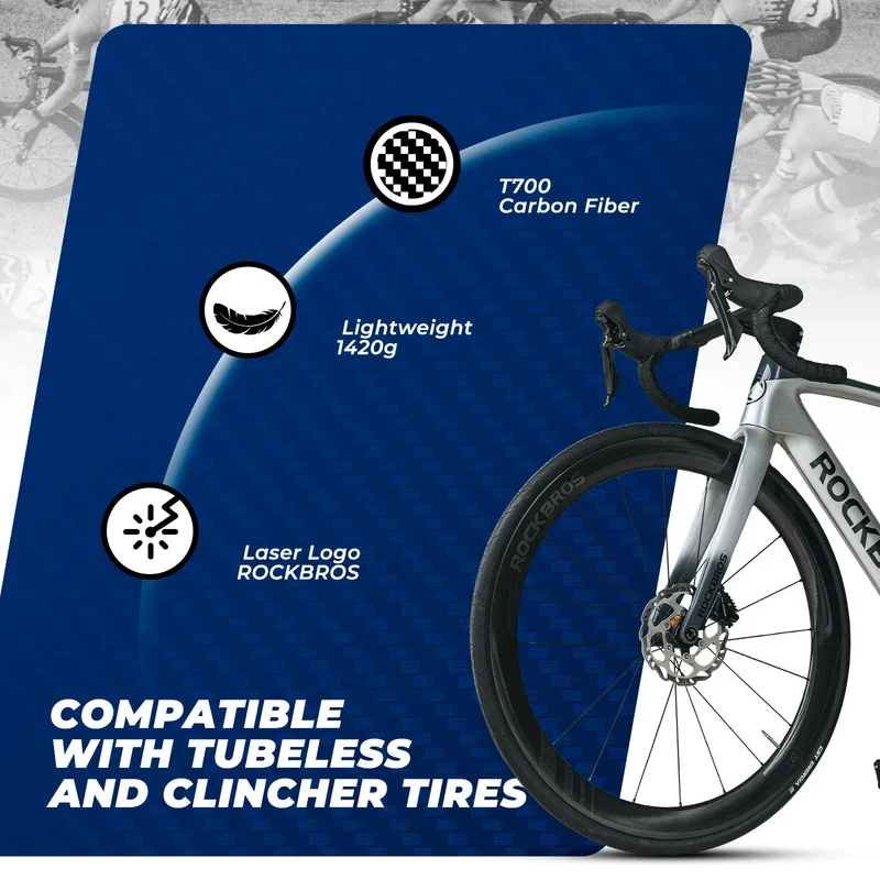 700C Carbon Road Bike Wheelset 50mm Tubeless Ready Center Lock