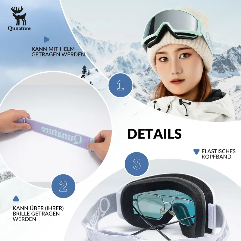 Qunature Skibrille Anti-Nebel Schneebrille Ski Brille