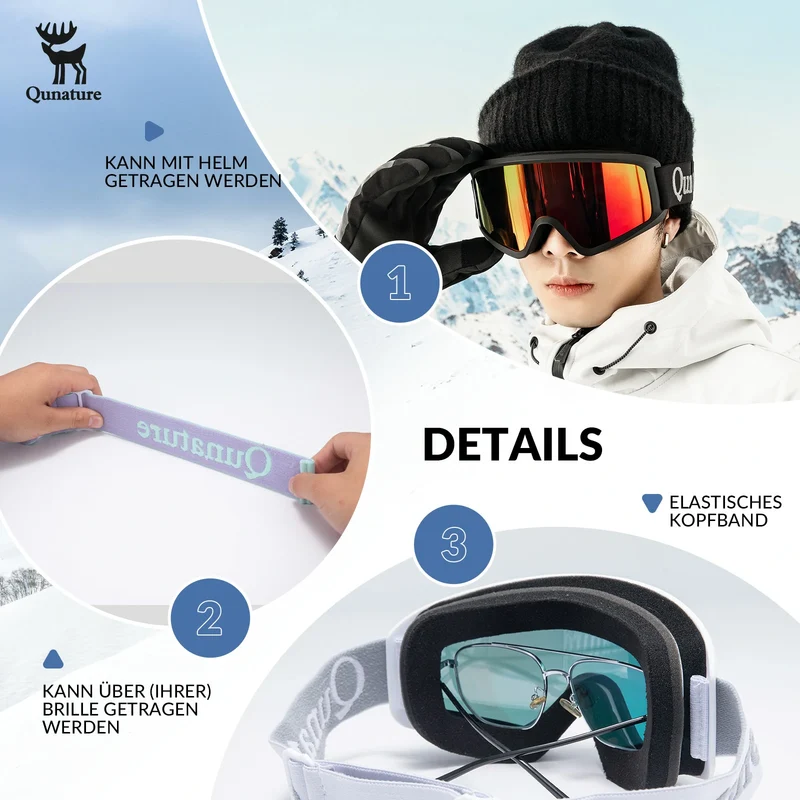 Qunature Skibrille Anti-Nebel Schneebrille Ski Brille