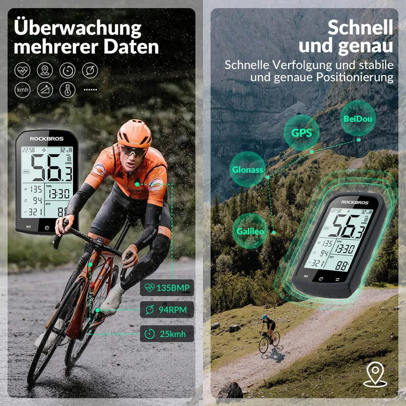 ROCKBROS Fahrradcomputer Kabellos GPS 측정 타코미터 및 킬로미터측정기