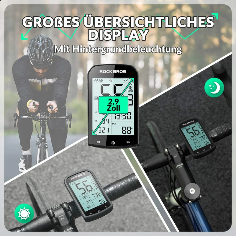 ROCKBROS Fahrradcomputer Kabellos GPS 측정 타코미터 및 킬로미터측정기