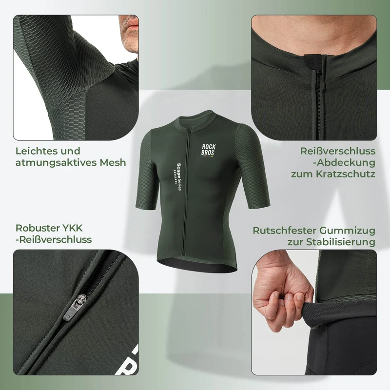 ROAD TO SKY Herren Kurzarm Radtrikot Jersey fir MTB & Rennrad Grün