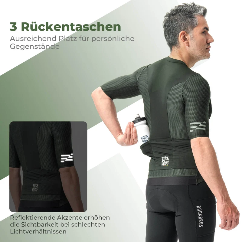 ROAD TO SKY Herren Kurzarm Radtrikot Jersey fir MTB & Rennrad Grün