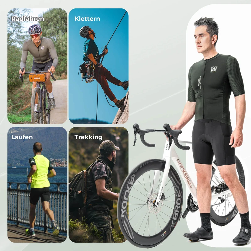ROAD TO SKY Herren Kurzarm Radtrikot Jersey fir MTB & Rennrad Grün