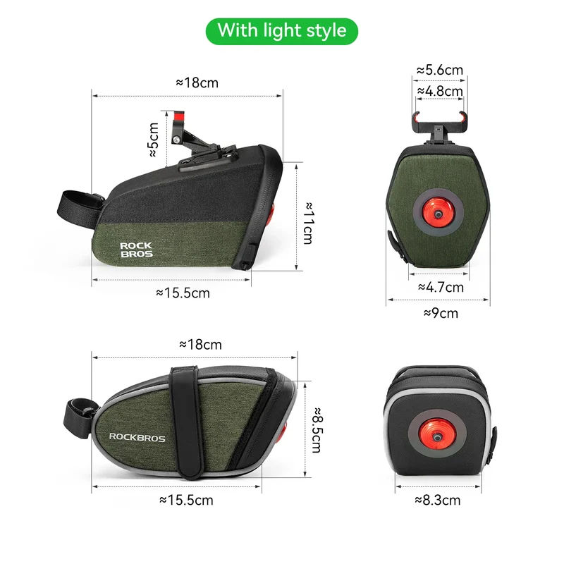 C52-2 Bike Saddle Bag with LED Tail Light - 0.45L
