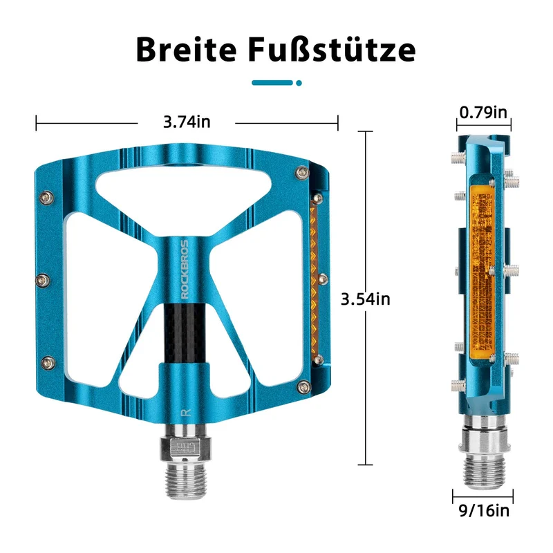 ROCKBROS Alu Fahrradpedale 9/16 Zoll mat zwee PVC Reflektoren