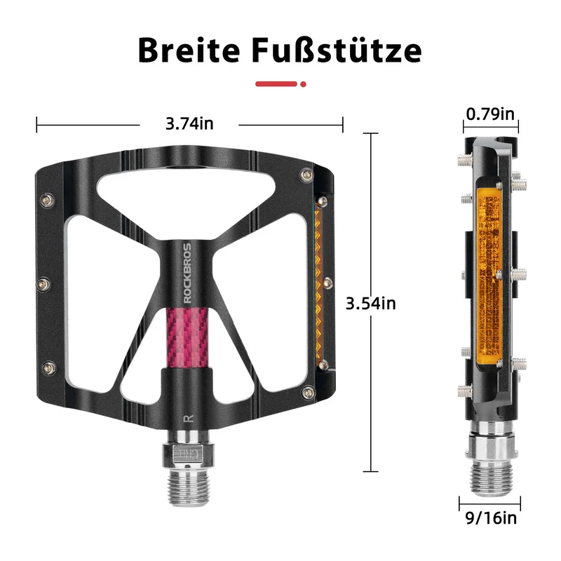 ROCKBROS Alu Fahrradpedale 9/16 Zoll mat zwee PVC Reflektoren