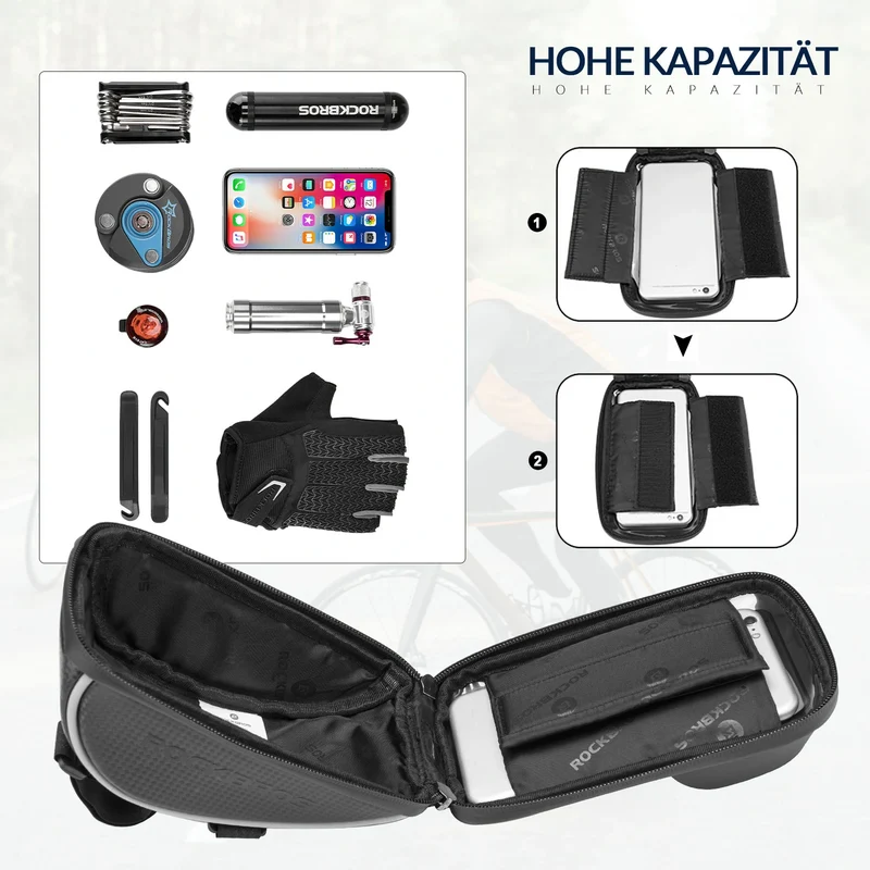 Fahrrad Lenkertasche Fahrradtasche Lenker wasserdichte Handyhalterung für Smartphone bis zu 6.5 Zoll Empfindlicher Touchscreen