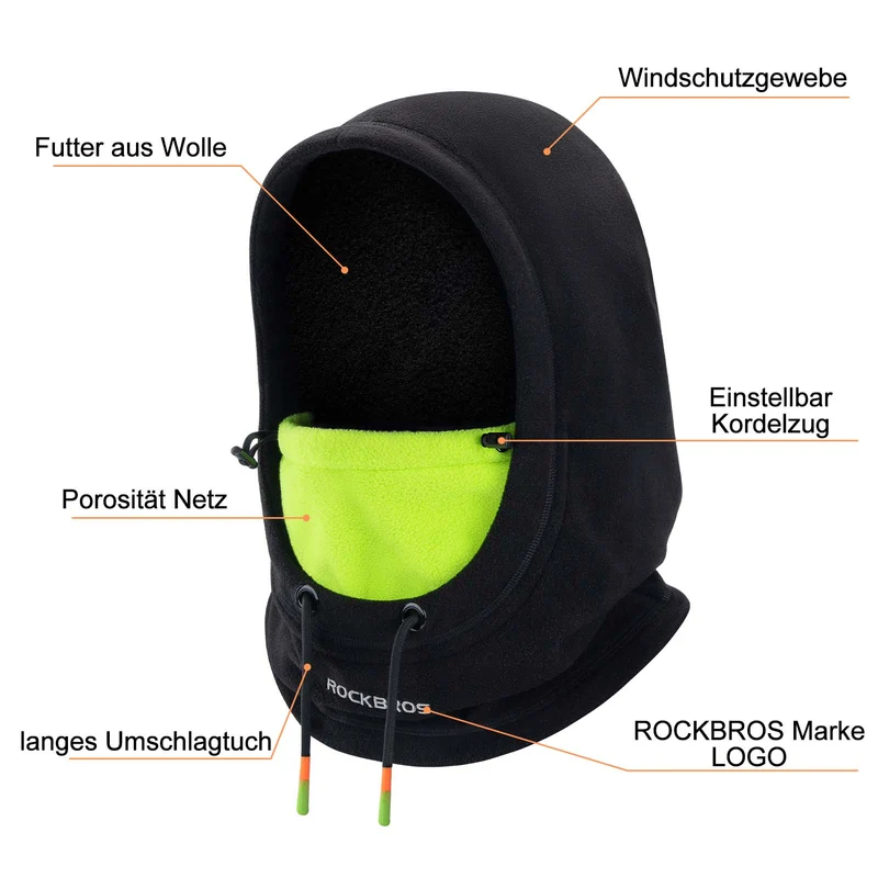 ROCKBROS 겨울 스키마스크 Vlies Balaclava for Frauen und Männer Schwarz Grün
