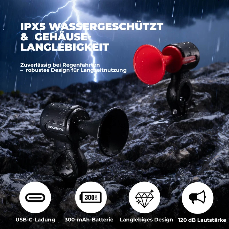 ROCKBROS Fahrradklingel Elektrisch 120dB Ton IPX5 Wasserschutz 스마트폰 추적