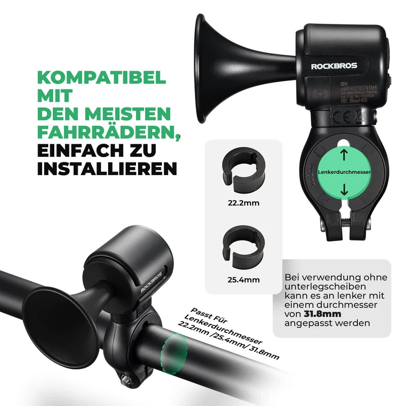 ROCKBROS Fahrradklingel Elektrisch 120dB Ton IPX5 Wasserschutz 스마트폰 추적