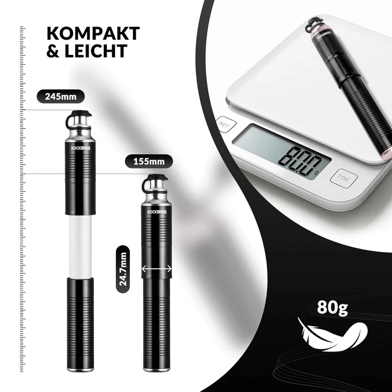 ROCKBROS Luftpumpe Handpumpe Schrader & Presta Ventile aus 알루미늄