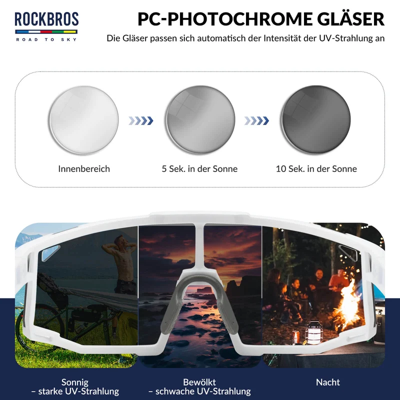 ROAD TO SKY 포토크롬 Fahrradbrille UV400 Schutz Verstellbare Nasenpads