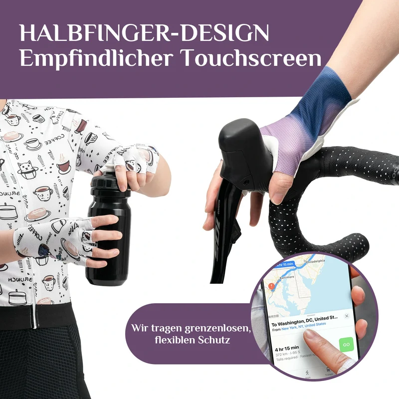 TVI Fahrradhandschuhe Damen Sommer Halbfinger Handschuhe, mit SBR rutschfeste Stoßdämpfung