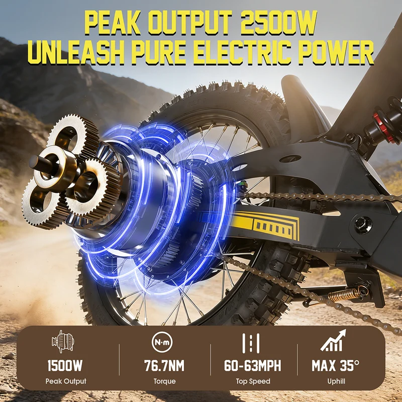 RICH BIT V9 Ultra 48V 2500W Electric Motorcycle Max Speed 63km Electric Bicycle Full Suspension All-Terrain E-Bike