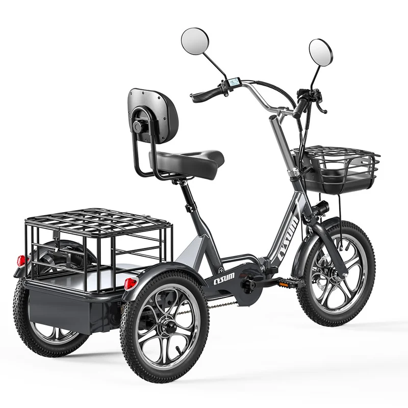 CYSUM T1 Pro Electric Tricycle Bike 48V 250W Three-Wheeled Electric Bike, 16" Cargo Tricycle E-Bike with 22Ah Battery Pedal-Assist Electric bicycle