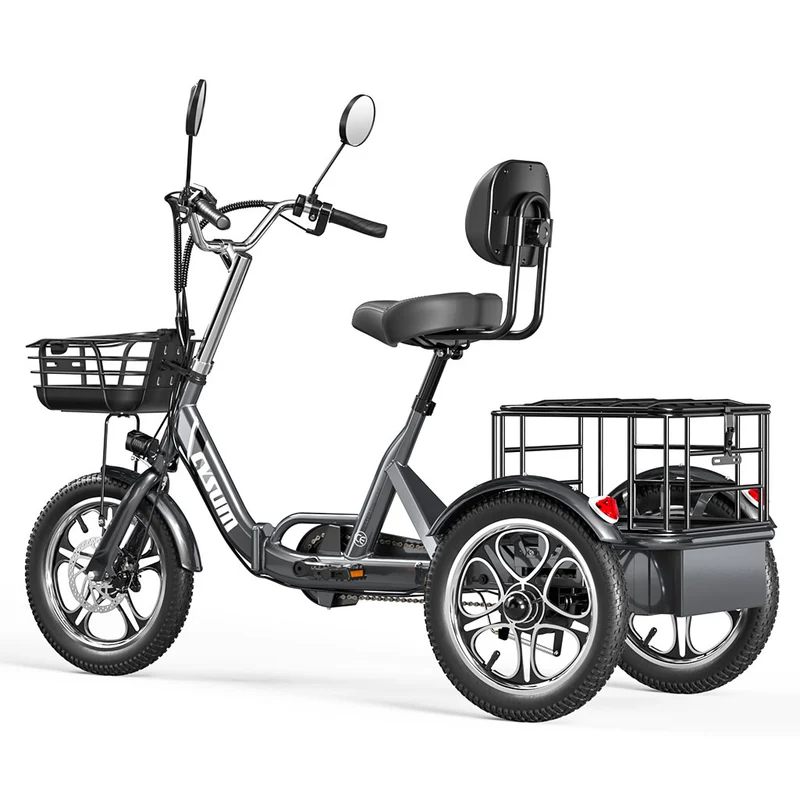 CYSUM T1 Pro Electric Tricycle Bike 48V 250W Three-Wheeled Electric Bike, 16" Cargo Tricycle E-Bike with 22Ah Battery Pedal-Assist Electric bicycle