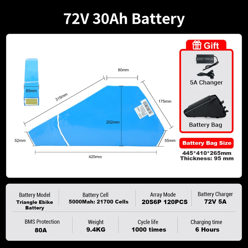eSoulbike™ 72V 52V 48V Electric Bike Triangle Battery