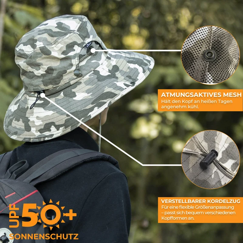 Sonnenhut Outdoor Wanderhut Fischerhut UV-Schutz