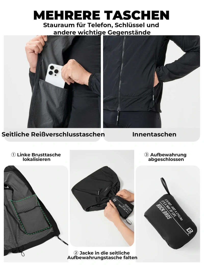 Winddichte Fahrradjacke, Leichte Atmungsaktive Schnelltrocknende Windbreaker, Faltbare