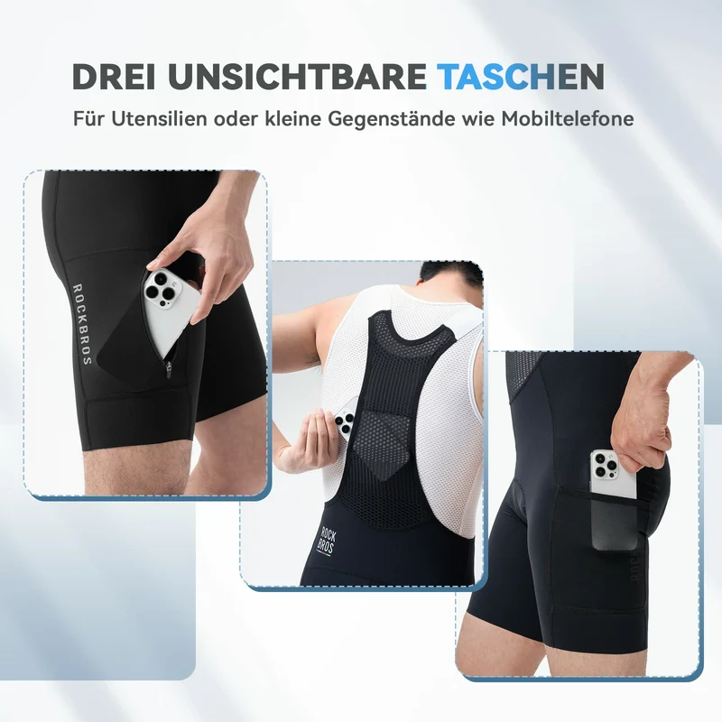 ROAD TO SKY Herren Träger-Radhose gepolstert, Fahrradhose Kurz mit Reflektoren im Sommer