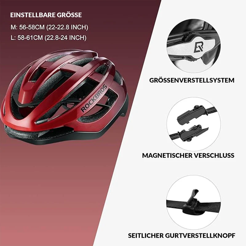 ROCKBROS Fahrradhelm MTB Rennradhelm Atmungsaktiv PC+EPS Magnetschnall
