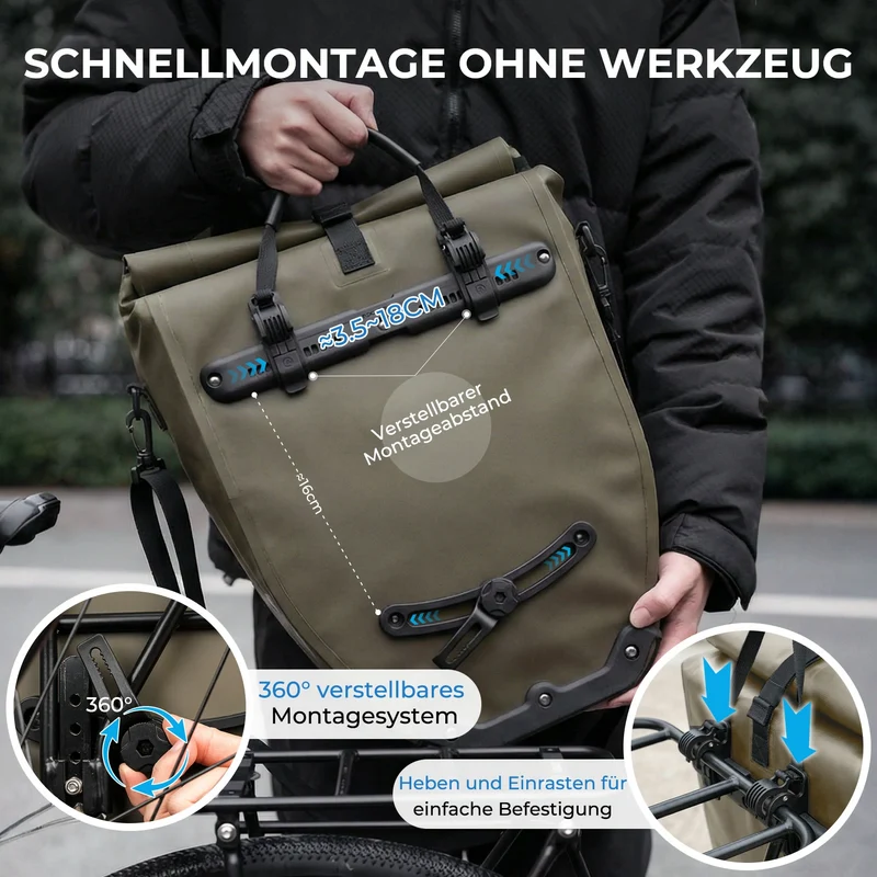 15L-20L Fahrrad Gepäckträgertasche 3-in-1