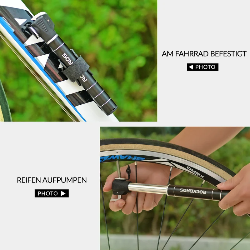 Fahrrad Minipumpe Alu Rahmenpumpe 100PSI Luftpumpe mit Ventile