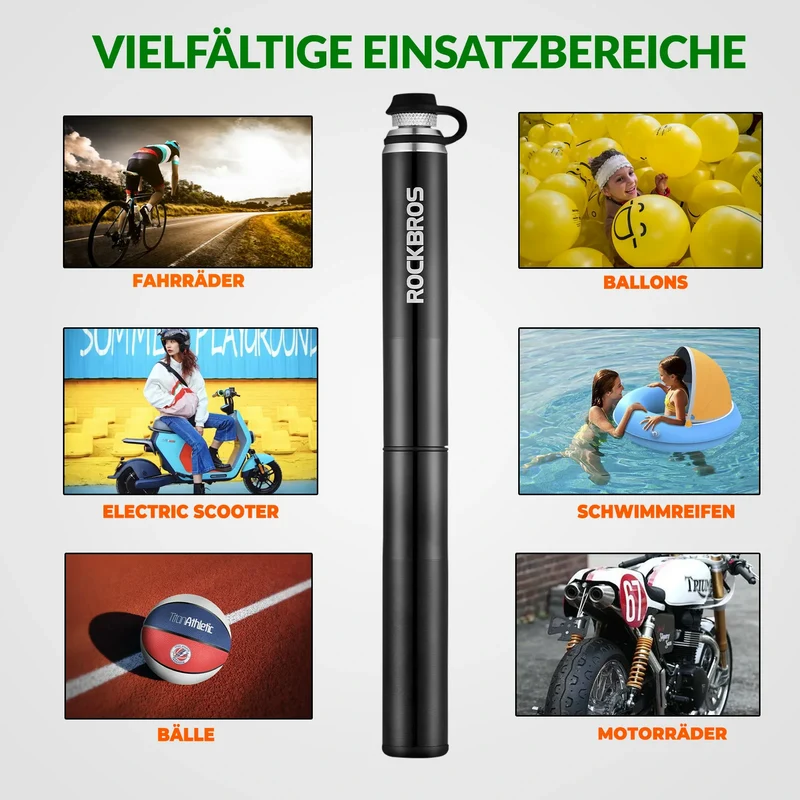 Fahrradpumpe Minipumpe Tragbar Hochdruck 160 PSI Luftpumpe mit Manometer und Alle Ventile