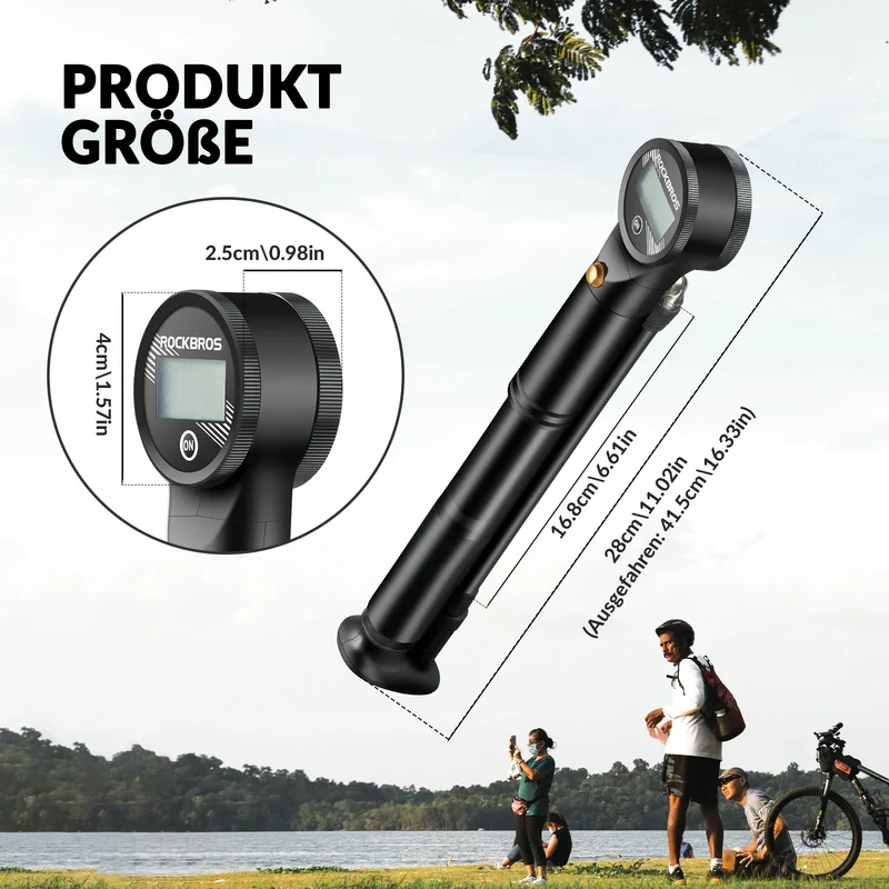 Fahrradpumpe Luftpumpe Max. 320PSI Hochdruck Presta&Schrader Luftdruck Einstellbare Tragbare Zweitakt-Pumpe mit Elektronischer Druckanzeige
