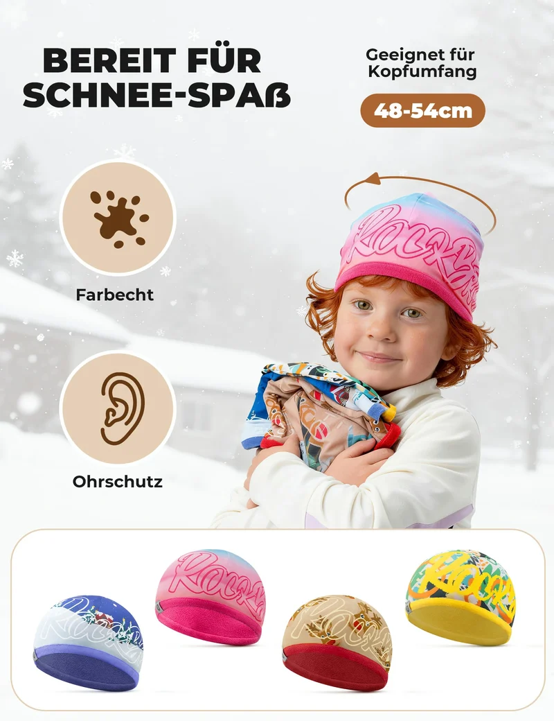 Doppelseitige Mütze für Kinder Weich Elastisch Winddicht 48-54cm