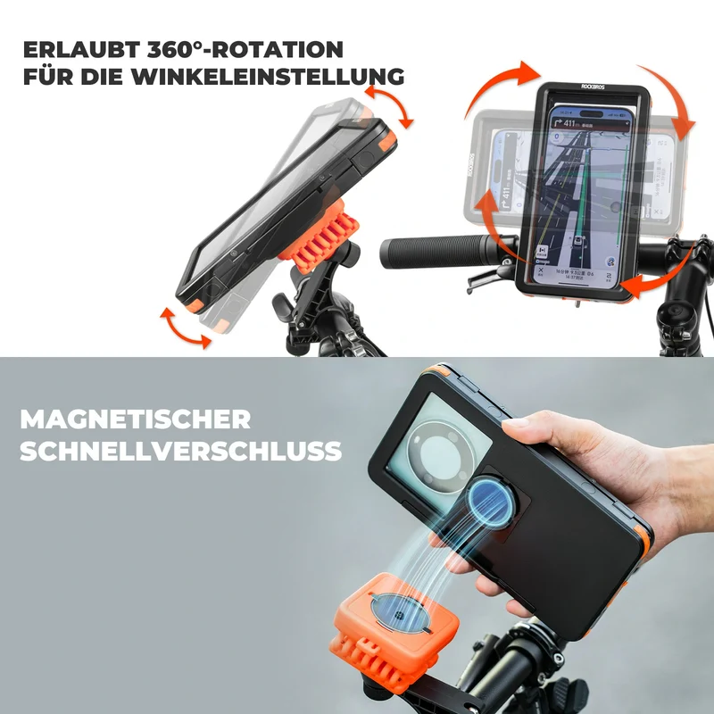 Fahrrad Handyhalterung Magnetische, 4,7–6,9 Zoll Smartphones, Lenkerhalterung 22,2–31,8 mm