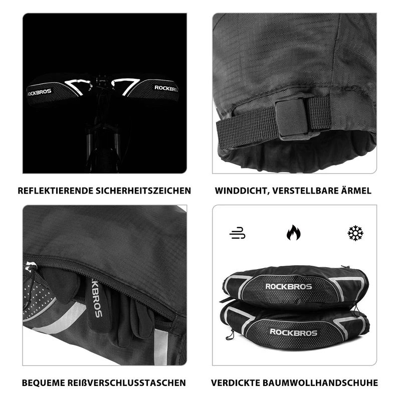 ROCKBROS Lenkerstulpen Lenker Gefüttert Abdichtung Handschuhe Schwarz