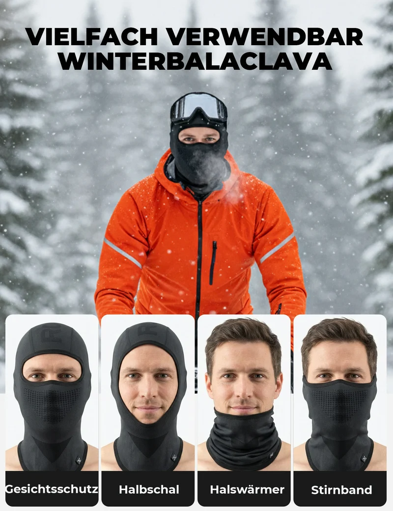 Sturmhaube Balaclava, Atmungsaktive Skimaske Schwarz-Grau