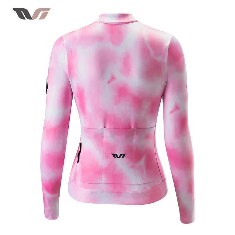 TVI Damen-Radwäsche aus Fleece mit Langarm – Warmes Radsporttrikot-Rosa