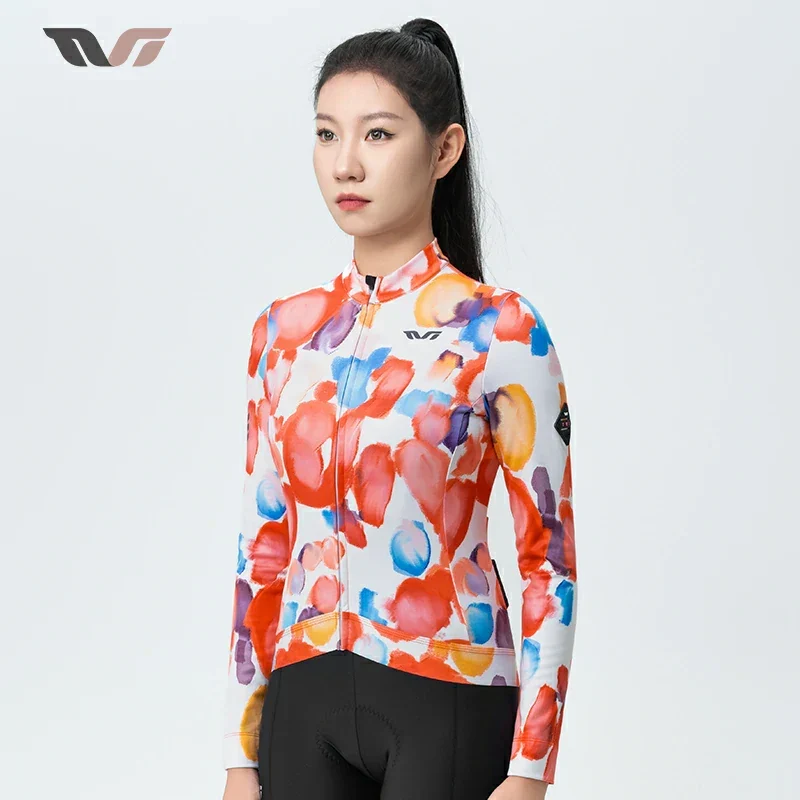 TVI Damen-Radwäsche aus Fleece mit Langarm – Warmes Radsporttrikot-Orange