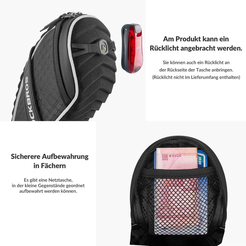 ROCKBROS Satteteltaschen Fahrradsitz Taschen mit Rücklichthalter 1L