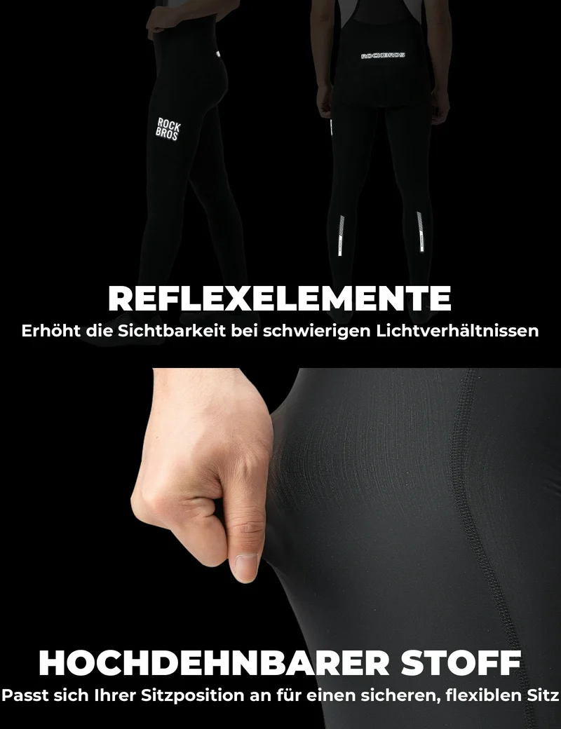 Herren Fahrradhose mit Träger - Hochdehnbar, Atmungsaktiv mit Reflexstreifen
