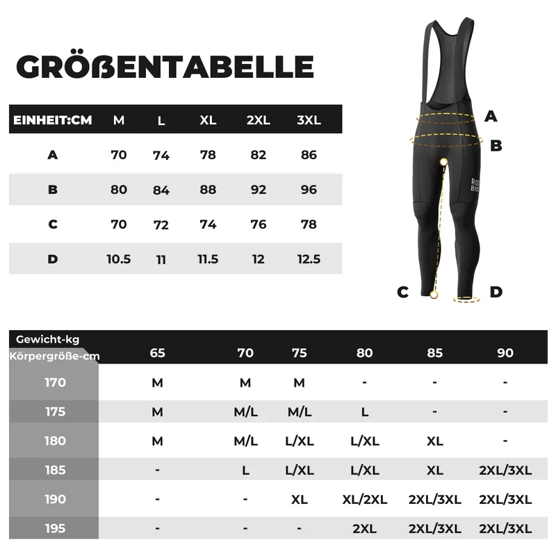 Herren Fahrradhose mit Träger - Hochdehnbar, Atmungsaktiv mit Reflexstreifen