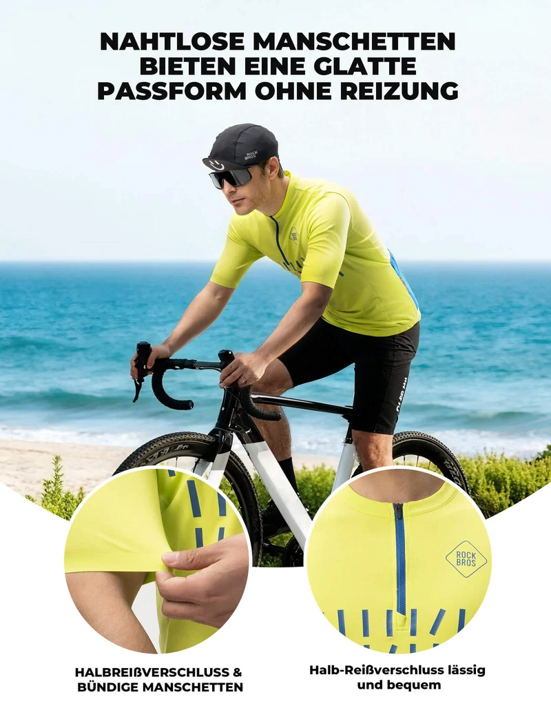 Fahrradtrikot Kurzarm Herren Atmungsaktives und Schnelltrocknend Jersey Reflektierende
