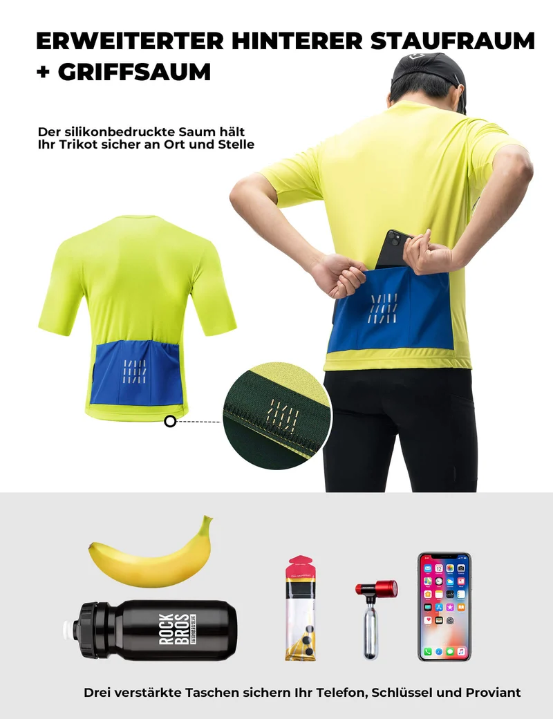 Fahrradtrikot Kurzarm Herren Atmungsaktives und Schnelltrocknend Jersey Reflektierende