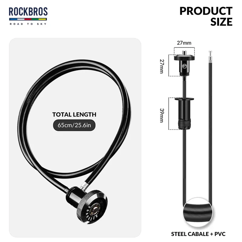 ROAD-TO-SKY Mini Hidden Bicycle Cable Lock–65cm